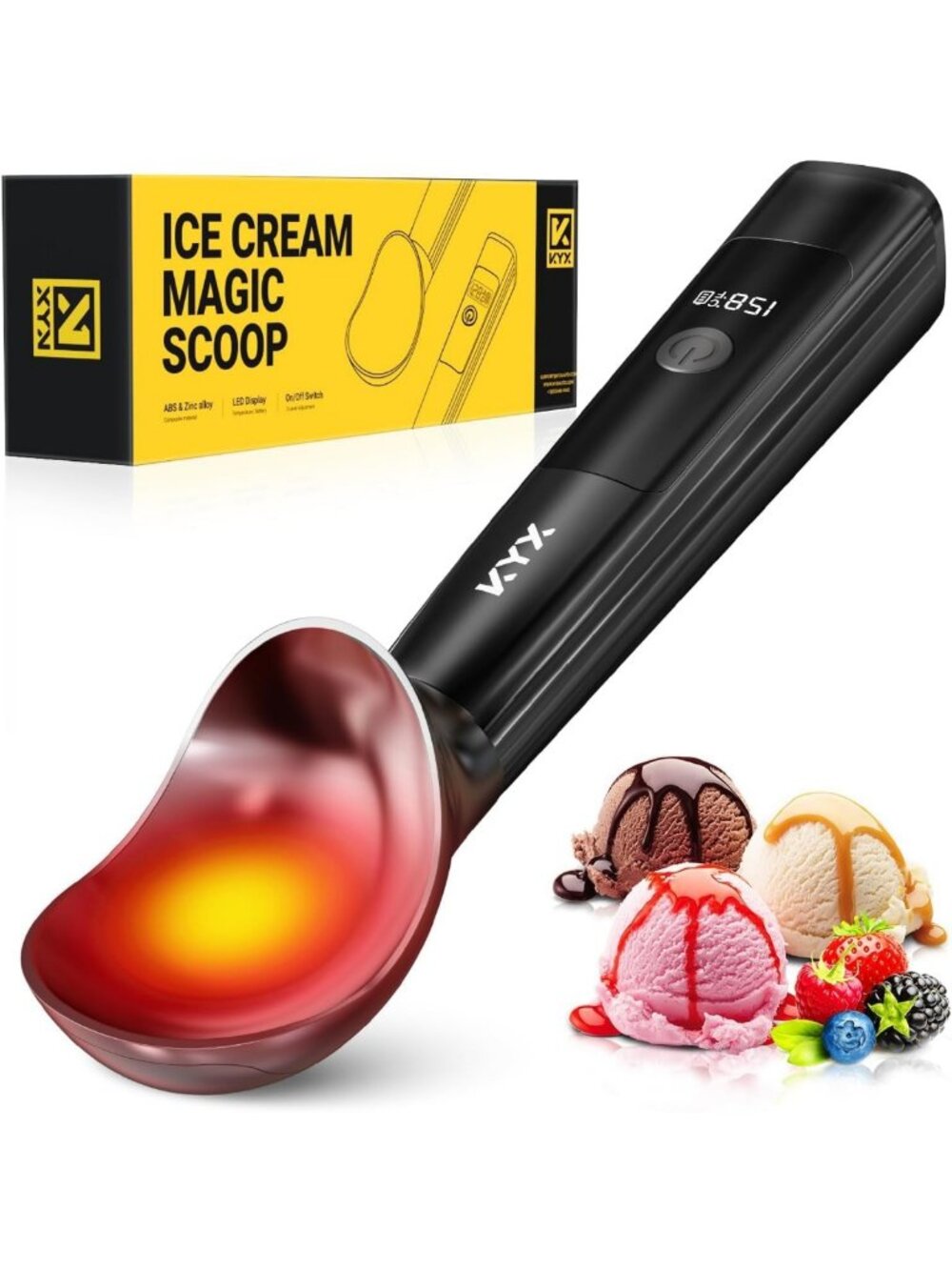 Rechargeable Heated Ice Cream Scoop - Electric Tool for Hard Ice Cream, Easy